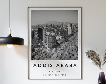 Addis Ababa Travel Print, Addis Ababa Ethiopia Travel Poster, Africa pines Travel Print, Travel Art Poster, Black & White, Gift, A2/A3/A3