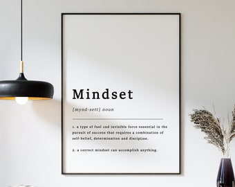 Definition of Mindset Quote Poster Print, Psychology Poster, Motivational Print, Gift for Entrepreneur, Typography, A1/A2/A3/A4