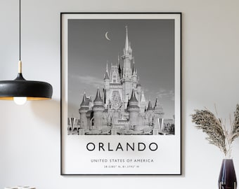 Orlando Travel Print, Orlando Travel Poster, Florida Travel Poster, Travel Art, Travel Poster, Black and White Art