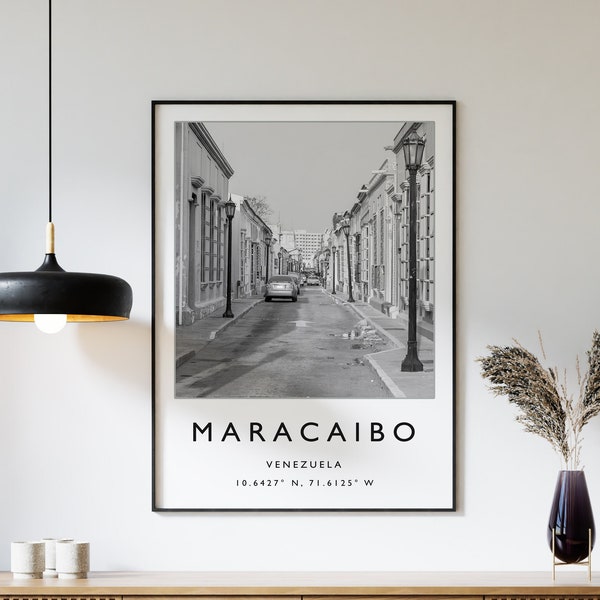 Maracaibo Venezuela Travel Print, Maracaibo Travel Poster, Venezuela Travel Print, South America Travel Poster, Travel Gift, Black and White