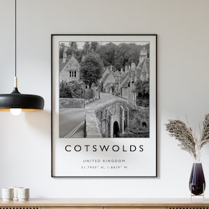 Cotswolds Travel Print, Cotswolds Engeland Travel Poster, UK Travel Print, Travel Art, Travel Poster, Zwart-wit, Cadeau, A2/A3/A4