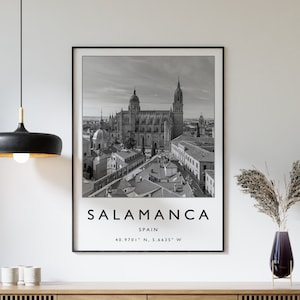 Affiche de Salamanque, impression de voyage de Salamanque, affiche de voyage en Espagne, décoration de voyage, affiche de voyage minimaliste, affiche noir et blanc, A1/A2/A3/A4