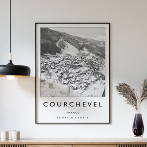 Skiën reizen poster, Courchevel Frankrijk ski print, Frankrijk reizen print, skiën kunst aan de muur, skiën print, wintersport kunst, cadeau, A1/A2/A3/A4