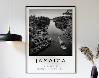 Jamaica Travel Print, Jamaica Travel Poster, Caribbean Travel Print, Travel Art, Travel Poster, Black and White, Travel Gift, A1/A2/A3/A3