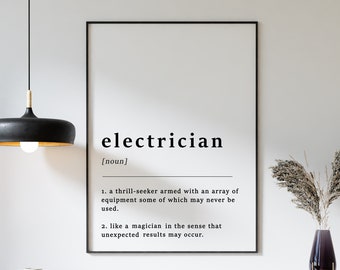 Electrician Definition Print: Funny Quote Typography Wall Art