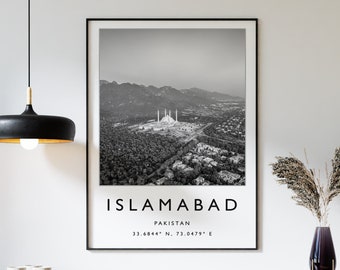 Islamabad Travel Poster: Black and White Cityscape Art Print