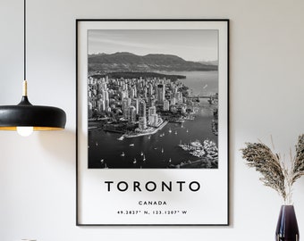 Toronto Travel Print, Toronto Travel Poster, Canada Travel Poster, Canada Travel Art Print, Black and White Art, Coordinates Poster