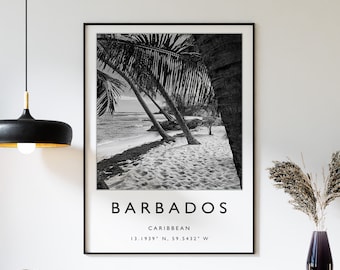 Barbados Travel Poster: Black & White Caribbean Art Print
