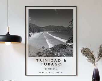 Trinidad and Tobago Travel Print, Trinidad and Tobago Travel Poster, Caribbean Travel Art, Travel Poster, Black & White, Travel Gift