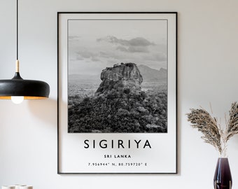 Impression de voyage à Sigiriya, affiche de voyage de Sigiriya au Sri Lanka, impression de voyage au Sri Lanka, oeuvre d'art de voyage, affiche de voyage, noir et blanc, cadeau, A2/A3/A3