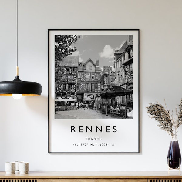 Affiche de Rennes, impression de voyage de Rennes, affiche de voyage en France, décoration de voyage, affiche de voyage minimaliste, cadeau de voyage, A1/A2/A3/A4