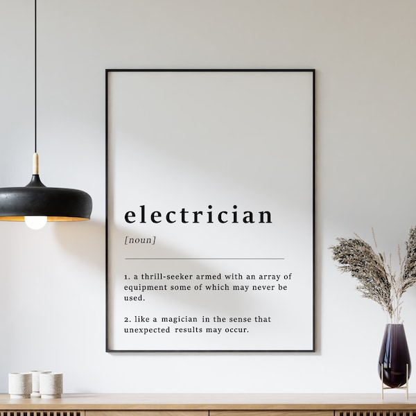 Definition Of An Electrician Quote Poster Print, Electrician Print, Home Art, Funny Poster, Funny Quotes, Wall Print, Typography, Wall Art