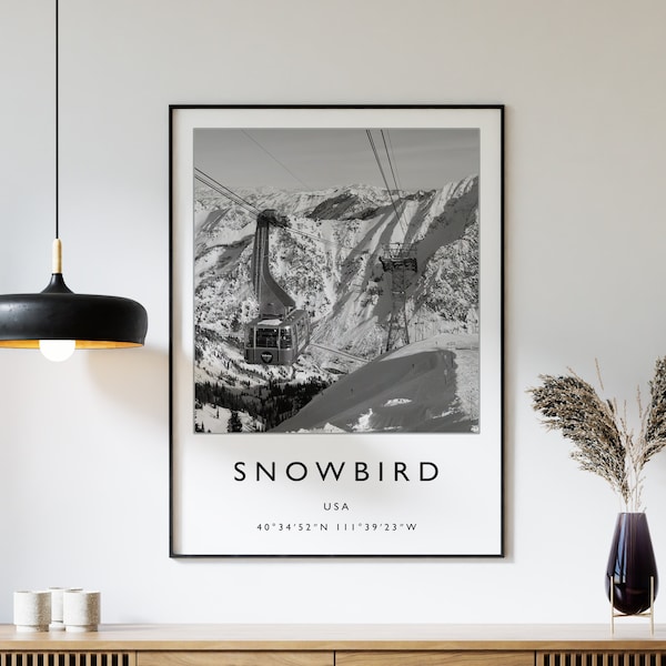 Skiing Travel Poster, Snowbird USA Ski Print, America Travel Print, Skiing Art, Skiing Print, Winter Sport Art, Ski Gift, A1/A2/A3/A4