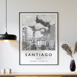 Santiago Chile Travel Print, Santiago Travel Poster, Chile Travel Print, South America Travel Poster, Travel Gift, Black and White