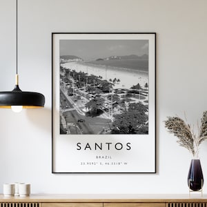 Santos Brasilien Reise Poster, Santos Reise Poster, Brasilien Reise Poster, Reise Geschenk, schwarz und weiß