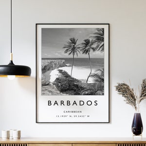 Barbados Travel Print, Barbados Travel Poster, Caribbean Travel Art Poster, Black & White, Black Art, Caribbean Gift, A1/A2/A3/A4