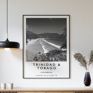 Trinidad and Tobago Travel Print, Trinidad and Tobago Travel Poster, Caribbean Travel Art, Travel Poster, Black & White, Travel Gift