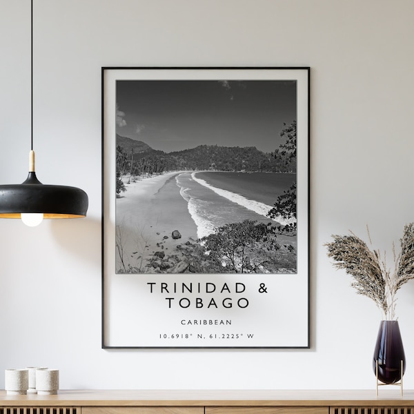 Trinidad and Tobago Travel Print, Trinidad and Tobago Travel Poster, Caribbean Travel Art, Travel Poster, Black & White, Travel Gift