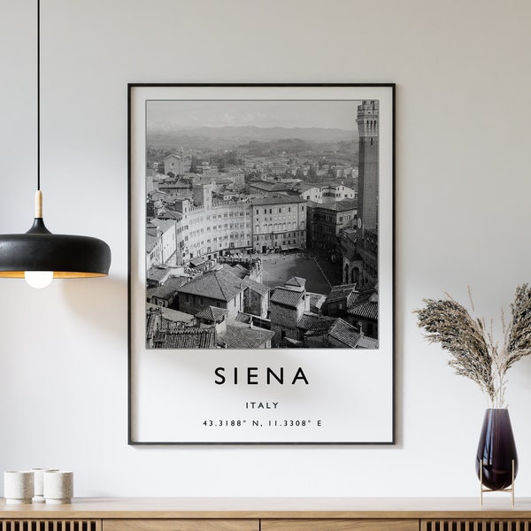 Siena Travel Print, Siena Italy Travel Poster, Italy Travel Print, Travel Art, Europe Travel Poster, Black and White, Gift, A2/A3/A4