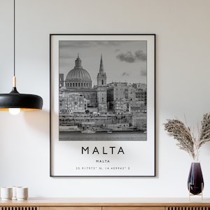 Stampa di viaggio di Malta, poster di viaggio di Malta, stampa di viaggio di Malta, arte di viaggio, poster di viaggio, bianco e nero, regalo, formato A2/A3/A3