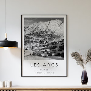 Skiing Travel Poster, Les Arcs France Ski Print, France Travel Print, Skiing Wall Art, Skiing Print, Winter Sport Art, Ski Gift, A1/A2/A3/A4