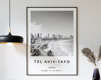 Tel Aviv Travel Print, Tel Aviv Travel Poster, Israel Travel Print, Middle East Travel Art, Travel Poster, Black and White Travel Gift