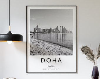 Doha Travel Print, Doha Travel Poster, Qatar Print, Travel Art, Travel Decor, Black and White, Photographic Print