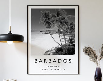 Barbados Travel Print, Barbados Travel Poster, Caribbean Travel Art Poster, Black & White, Black Art, Caribbean Gift, A1/A2/A3/A4