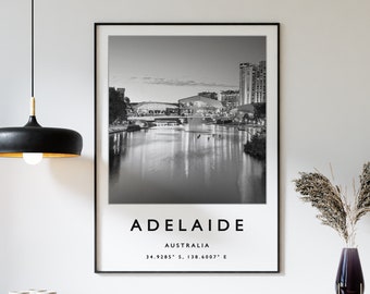 Adelaide Travel Print, Adelaide Travel Poster, Australia Travel Poster, Travel Art Print, Black and White Art, Coordinates Poster