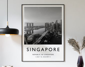 Singapore Skyline Print: Black and White Travel Poster