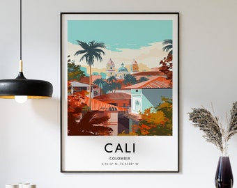 Cali Travel Poster, Colombia Travel Print, Colombian Travel Art, Travel Poster, Colourful Travel Decor, Travel Gift, A1/A2/A3/A4