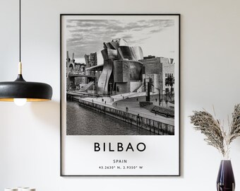 Bilbao Poster, Bilbao Print, Spain Poster, Travel Art, Travel Decor, Black and White, Photographic Art