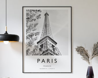 Paris Eiffel Tower Poster: Black and White Minimalist Travel Print
