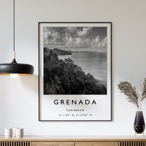 Grenada Travel Print, Grenada Travel Poster, Caribbean Travel Print, Travel Art, Travel Poster, Black and White, Travel Gift, A2/A3/A3
