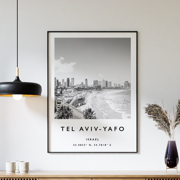 Tel Aviv Reisedruck, Tel Aviv Reiseposter, Israel Reisedruck, Naher Osten Reisekunst, Reiseposter, Schwarz-Weiß-Reisegeschenk