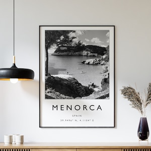 Menorca Poster, Menorca Travel Print, Spain Travel Poster, Travel Decor, Minimalist Travel Poster, Black and White, Gift, A1/A2/A3/A4