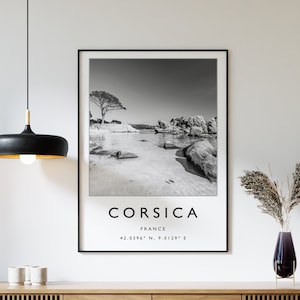 Pôster da Córsega, Impressão de Viagem à Córsega, Pôster de Viagem à França, Decoração de Viagem, Pôster de Viagem Minimalista, Preto e Branco, Presente, A1/A2/A3/A4