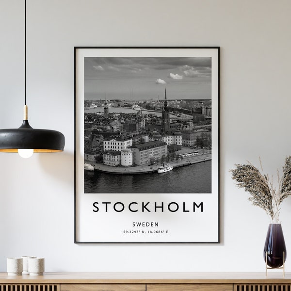 Stockholm Travel Print, Stockholm Travel Poster, Sweden Travel Poster, Travel Art, Travel Poster, Black and White, Travel Gift