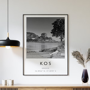 Kos Poster, Kos Griechenland Reisedruck, Griechenland Reiseplakat, Reisedekor, minimalistisches Reiseplakat, schwarz und weiß, Geschenk, A1/A2/A3/A4
