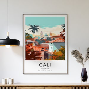Poster di viaggio di Cali, stampa di viaggio in Colombia, arte di viaggio colombiana, poster di viaggio, decorazioni da viaggio colorate, regalo di viaggio, formato A1/A2/A3/A4