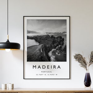 Madeira Travel Print, Madeira Travel Poster, Portugal Travel Print, Beach Travel Poster, Sea Travel Art, Black and White, Travel Gift