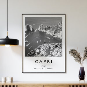 Capri Travel Print, Capri Travel Poster, Italy Travel Print, Beach Travel Poster, Sea Travel Art, Black and White, Travel Gift