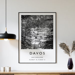 Skiing Travel Poster, Davos Switzerland Ski Print, Switzerland Travel Print, Skiing Art, Skiing Print, Winter Sports, Ski Gift, A1/A2/A3/A4