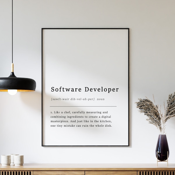 Definition Of A Software Developer Poster, Gift For Software Developer, Funny Definition Print, Funny Quotes, Wall Print, Typography