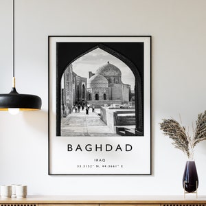 Baghdad Travel Print, Baghdad Iraq Travel Poster, Islam Travel Print, Travel Art, Travel Poster, Black and White, Gift, A2/A3/A3