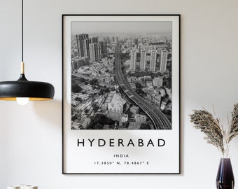 Hyderabad Indien Reiseposter: Minimalistische schwarz-weiße Kunst