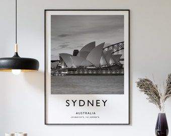 Impression de voyage à Sydney, affiche de voyage à Sydney, impression de voyage en Australie, art du voyage, décoration de voyage, impression noir et blanc, art photographique