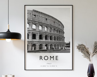 Rome Colosseum Print: Minimalist Black and White Travel Poster