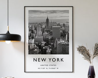 New York Skyline Print: Black and White Travel Poster, USA Art