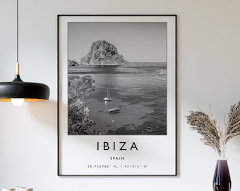 Stampa di viaggio Ibiza, Poster di viaggio Ibiza, Stampa di viaggio Spagna, Arte di viaggio, Poster di viaggio, Bianco e nero, Regalo di viaggio, A2/A3/A3
